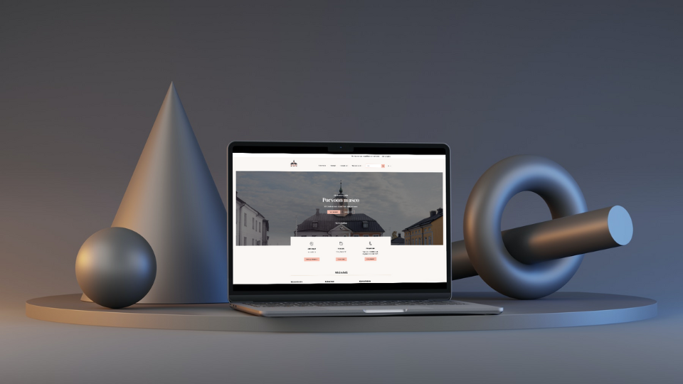 Porvoon museon etusivu läppäri-mockupissa